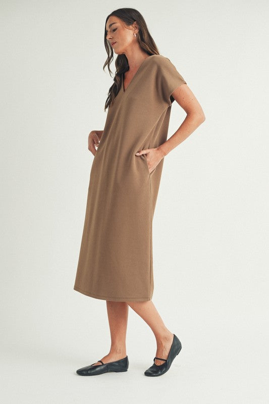 V-Neck Relaxed Midi Dress