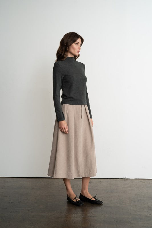 Pleated Belted Midi Skirt