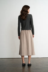 Pleated Belted Midi Skirt