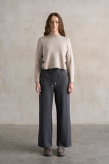 Charcoal Wide-Leg Knit Pants