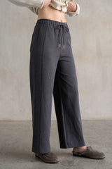 Charcoal Wide-Leg Knit Pants