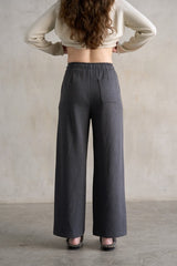 Charcoal Wide-Leg Knit Pants