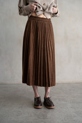 Brown Pleated Midi Skirt