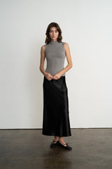 Satin Semi-Flare Long Skirt