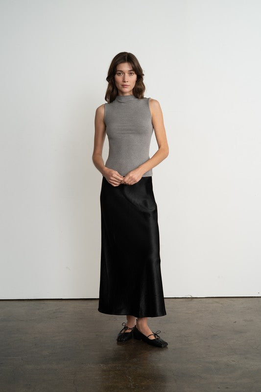 Satin Semi-Flare Long Skirt