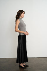 Satin Semi-Flare Long Skirt