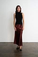 Satin Semi-Flare Long Skirt