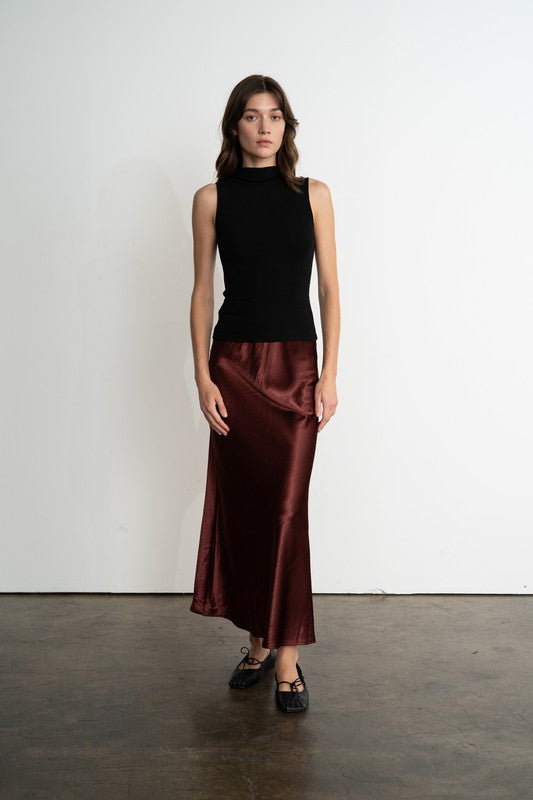 Satin Semi-Flare Long Skirt