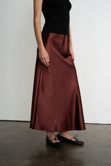 Satin Semi-Flare Long Skirt