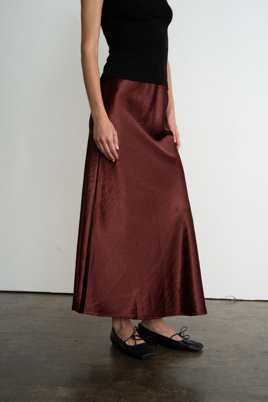 Satin Semi-Flare Long Skirt