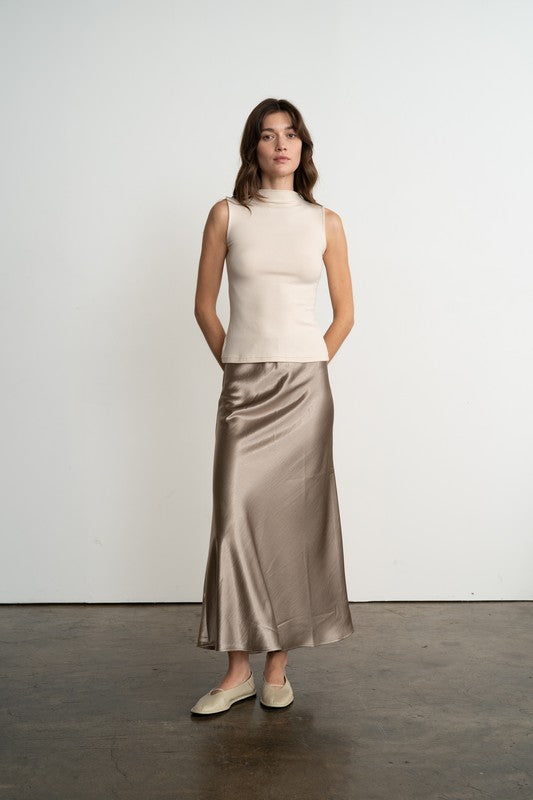 Satin Semi-Flare Long Skirt