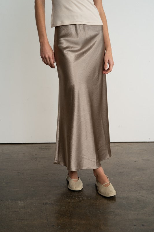 Satin Semi-Flare Long Skirt