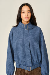 Vintage Faux Leather Belted Bomber Jacket