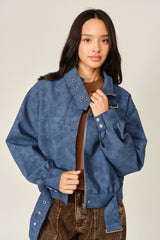 Vintage Faux Leather Belted Bomber Jacket