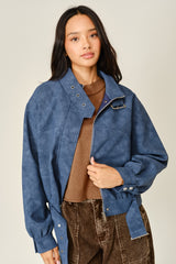 Vintage Faux Leather Belted Bomber Jacket