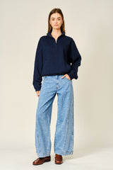 Polka Dot Curved Seam Denim Pants