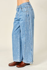 Polka Dot Curved Seam Denim Pants
