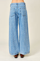 Polka Dot Curved Seam Denim Pants