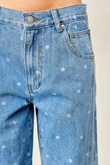 Polka Dot Curved Seam Denim Pants