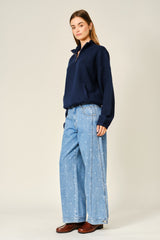 Polka Dot Curved Seam Denim Pants