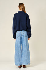 Polka Dot Curved Seam Denim Pants