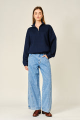 Polka Dot Curved Seam Denim Pants