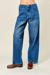 Front Slit Semi Barrel Jeans