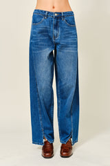 Front Slit Semi Barrel Jeans