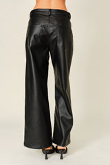 Floral Cutout Vegan Leather Wide Leg Pants