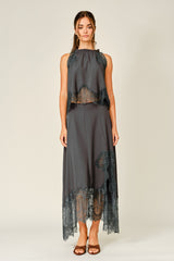 Ruffle Neck Floral Lace Sleeveless Top