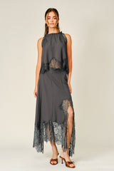 Ruffle Neck Floral Lace Sleeveless Top