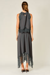 Ruffle Neck Floral Lace Sleeveless Top