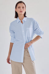 Oversized Cotton-Modal Button-Down Shirt (Ivory & Sky)