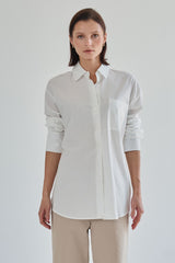 Oversized Cotton-Modal Button-Down Shirt (Ivory & Sky)