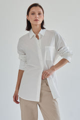 Oversized Cotton-Modal Button-Down Shirt (Ivory & Sky)