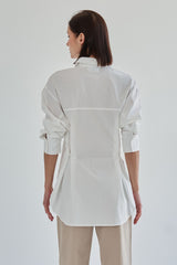 Oversized Cotton-Modal Button-Down Shirt (Ivory & Sky)