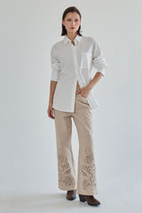 Oversized Cotton-Modal Button-Down Shirt (Ivory & Sky)