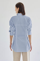 Oversized Cotton-Modal Button-Down Shirt (Ivory & Sky)