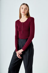 Burgundy Sculpted Shoulder Knit Top