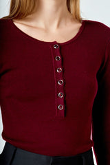 Burgundy Sculpted Shoulder Knit Top