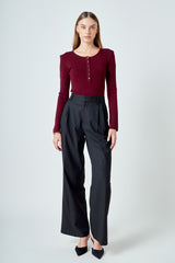 Burgundy Sculpted Shoulder Knit Top