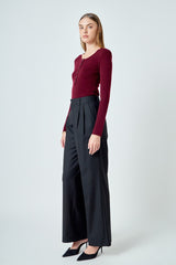 Burgundy Sculpted Shoulder Knit Top