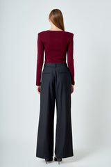 Burgundy Sculpted Shoulder Knit Top