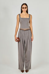 Relaxed Grey Pleated Trousers
