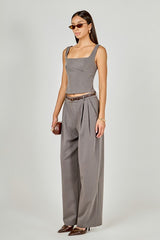Relaxed Grey Pleated Trousers