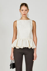 Jacquard Sleeveless Peplum Top