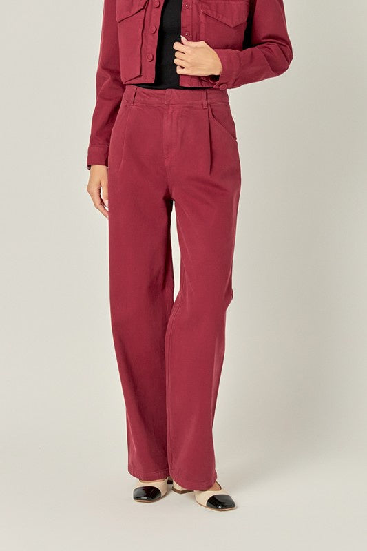 Burgundy High Waisted Wide Leg Pants