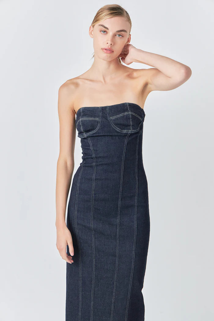 Strapless Denim Midi Dress  v o g l i o