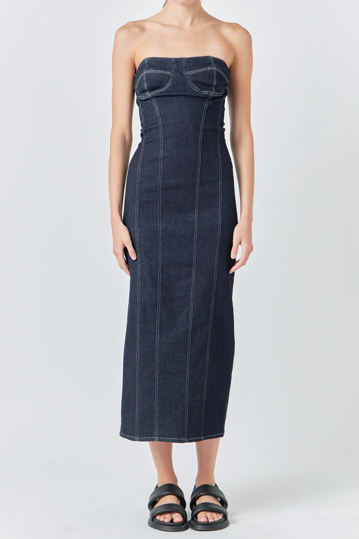 Strapless Denim Midi Dress – v o g l i o
