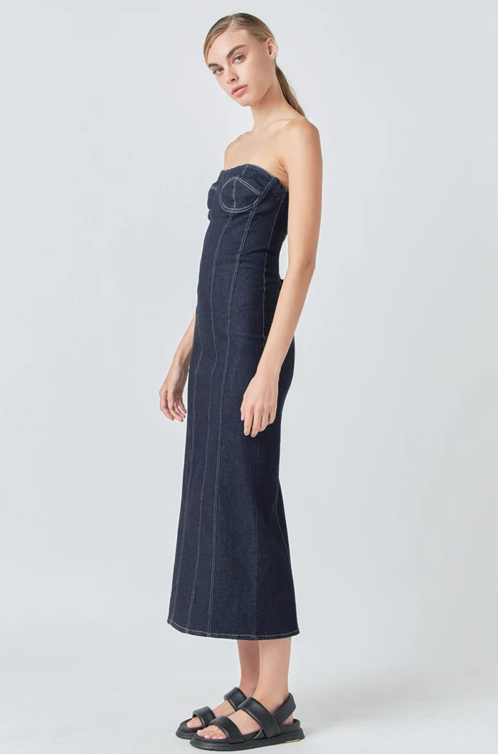 Strapless Denim Midi Dress – v o g l i o
